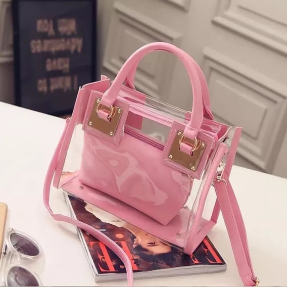 Pink 2 in 1 Clear PVC Bag w/ Makeup Pouch - Picture 6 of 12